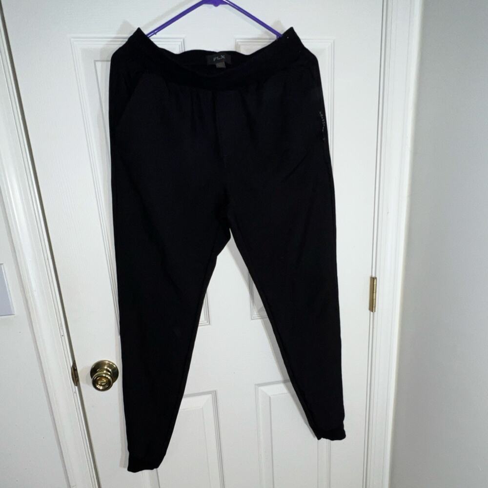 FLX Men's Black Jogger Pants Size S Drawstring Zip Pockets Tapered Leg